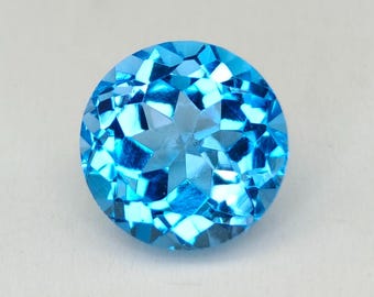 3.80 Carat Natural Topaz Stone, Loose Topaz, Round Faceted Topaz Stone, Topaz For Pendant, Topaz Stone, Swiss Blue Topaz 9 MM Round.