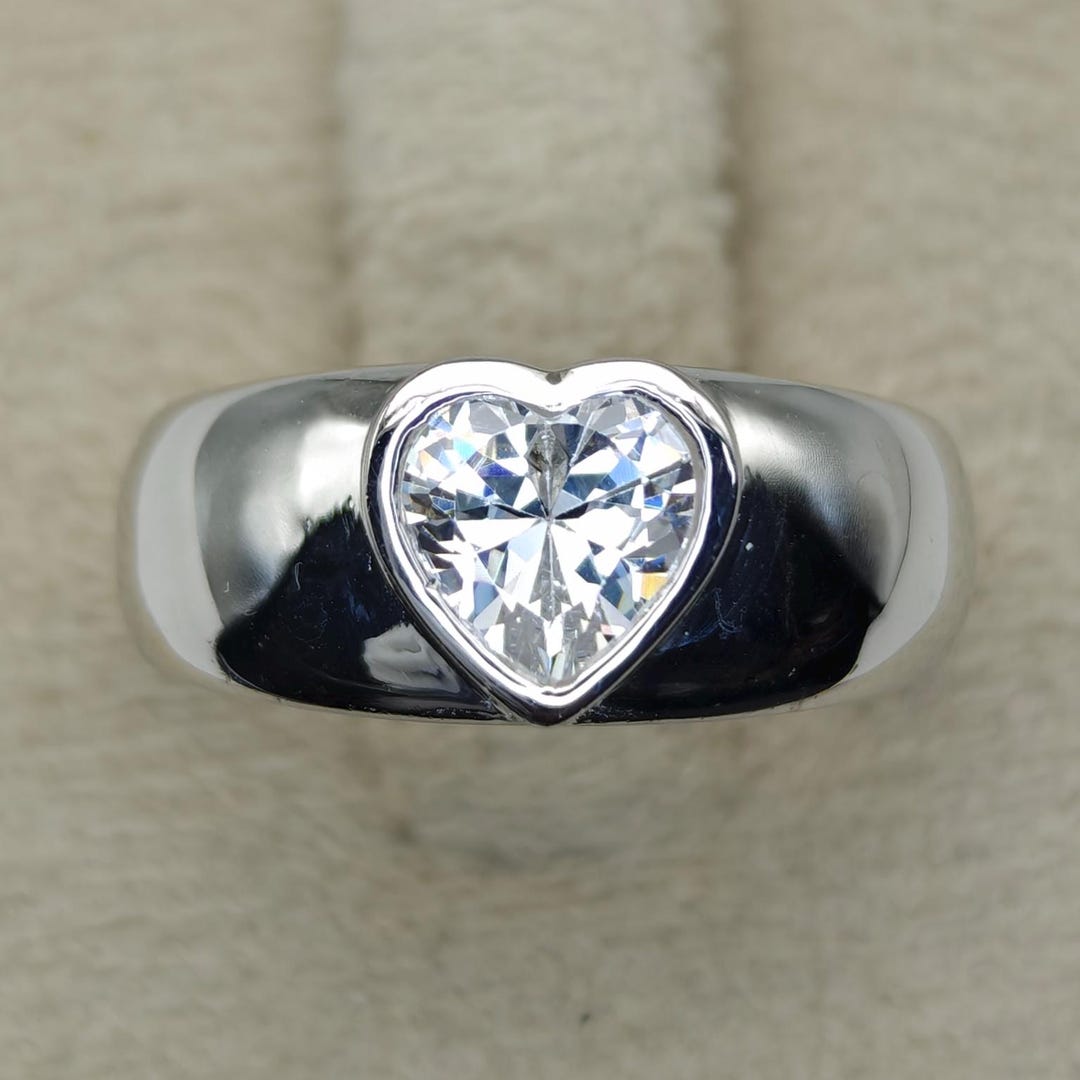 Heart-shaped Zircon Ring • 7mm White Zircon • Sterling Silver Bezel ...