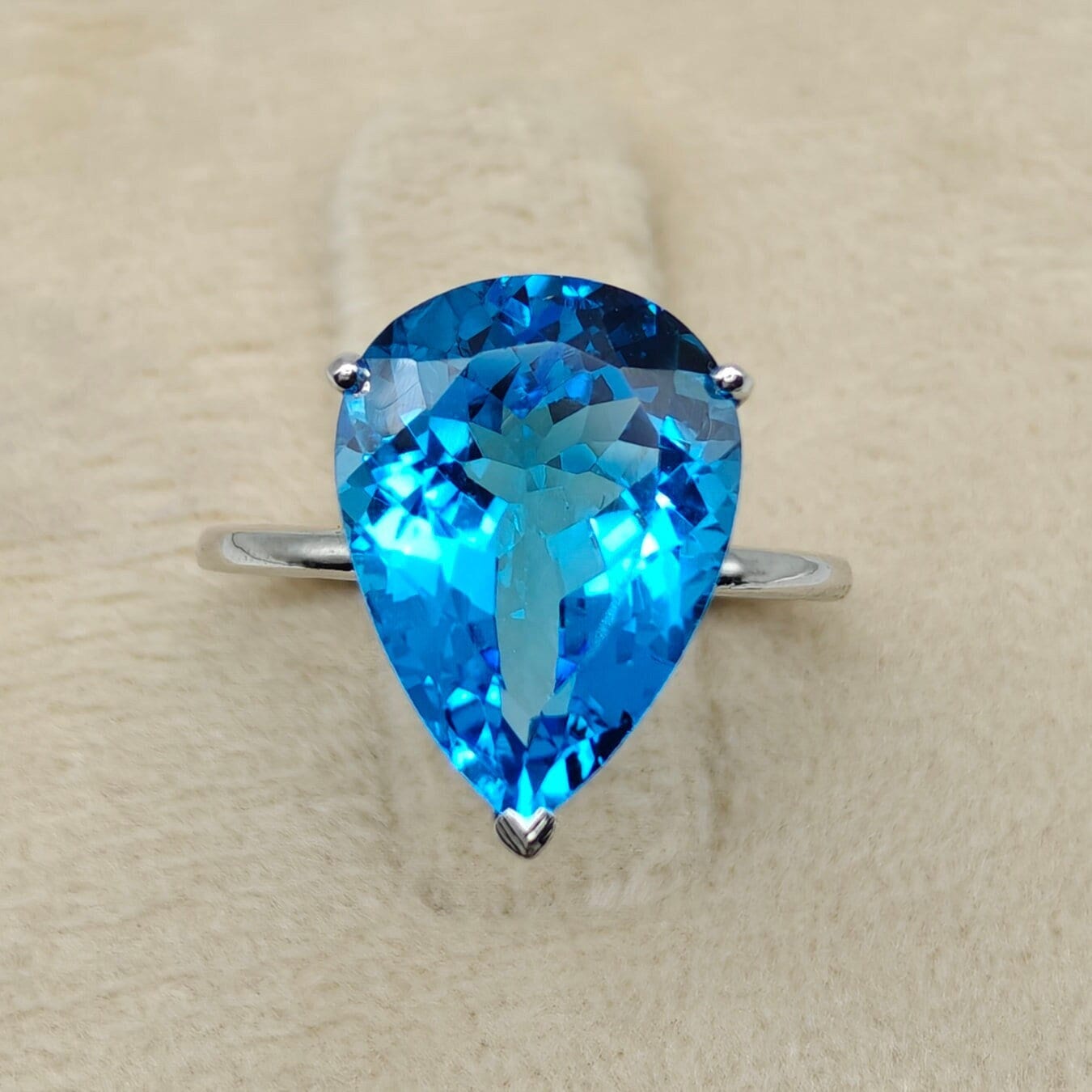 Natural Swiss Blue Topaz Ring, AAA Quality Topaz Ring, 925 Silver 