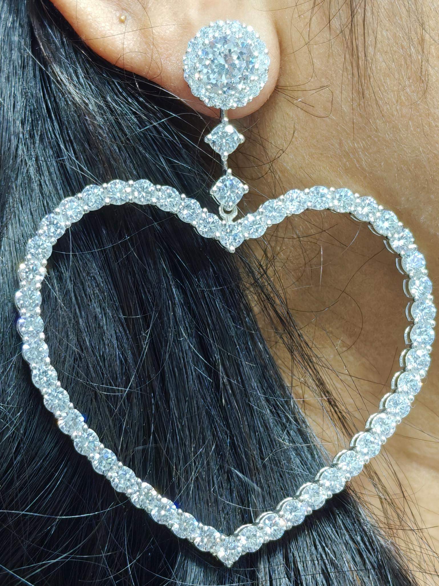 Big Heart-shaped Earrings in 925 Sterling Silver With Sparkling