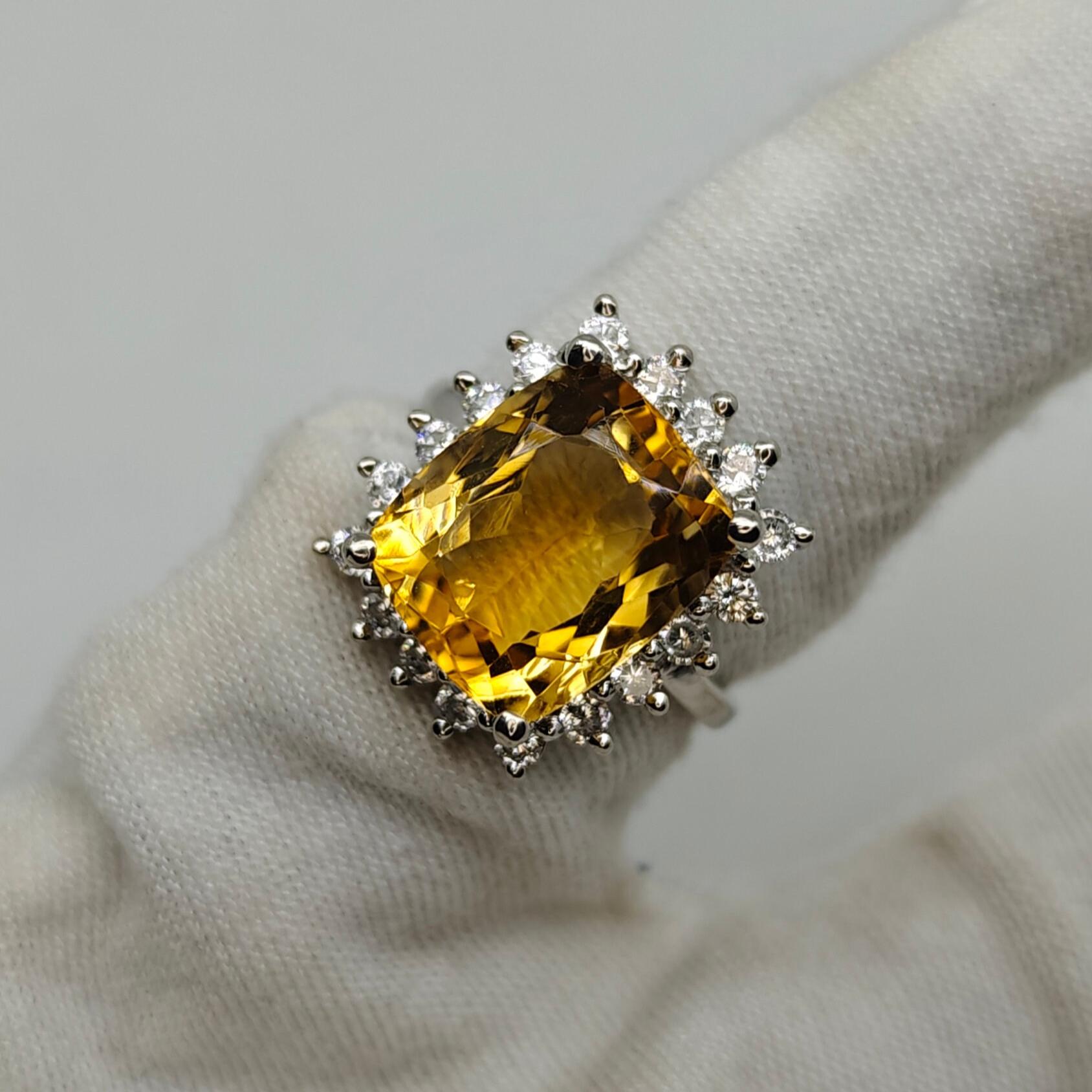 Natural Citrine Cushion Cut Ring – 12x14 Mm Yellow Gem Ring With