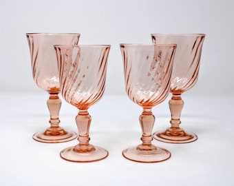 Vintage Mismatch Water Goblets Glass Stemware Pink Luminarc Wine And Crystal Wine Goblets Set Of 4 Clear and 2 Pink Luminarc Rosaline Swirl
