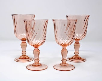 Vintage Mismatch Water Goblets Glass Stemware Pink Luminarc Wine And Crystal Wine Goblets Set Of 4 Clear and 2 Pink Luminarc Rosaline Swirl