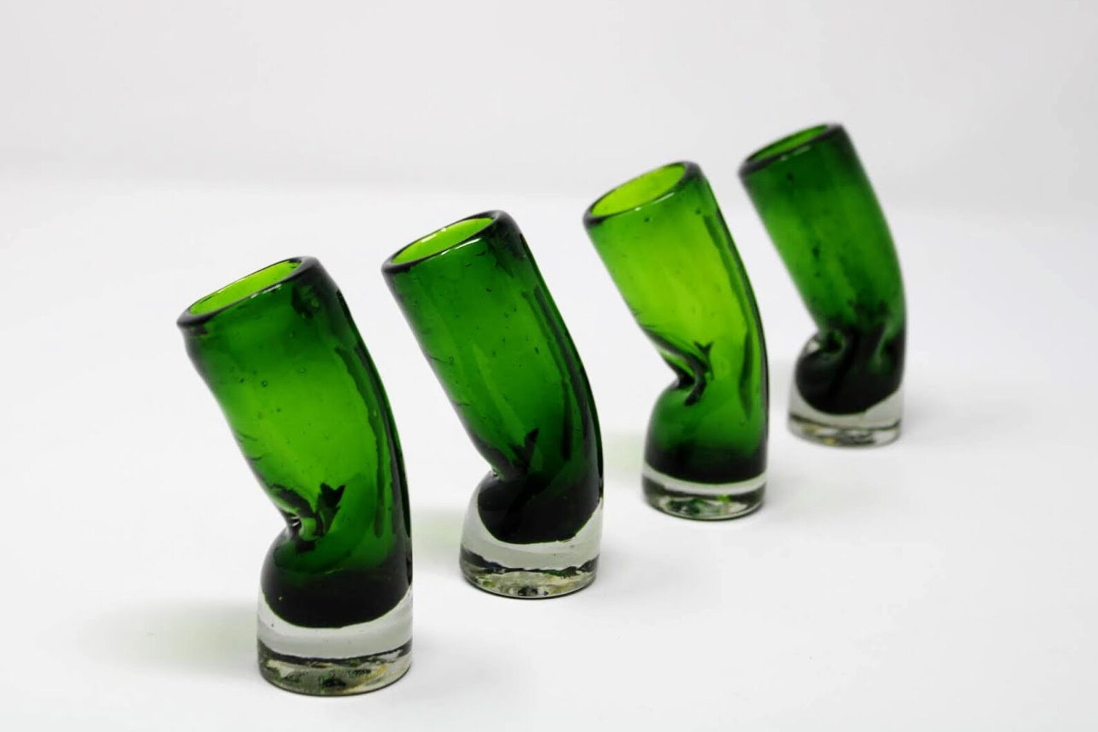 Green Hand Blown Mexican Shot Glasses Set of 4 Vintage Etsy