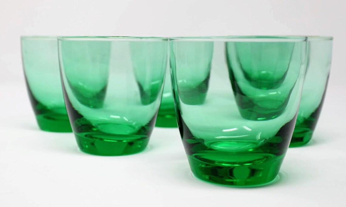 Retro Emerald Green Rocks Glasses Set of 6 Libbey Green | Etsy