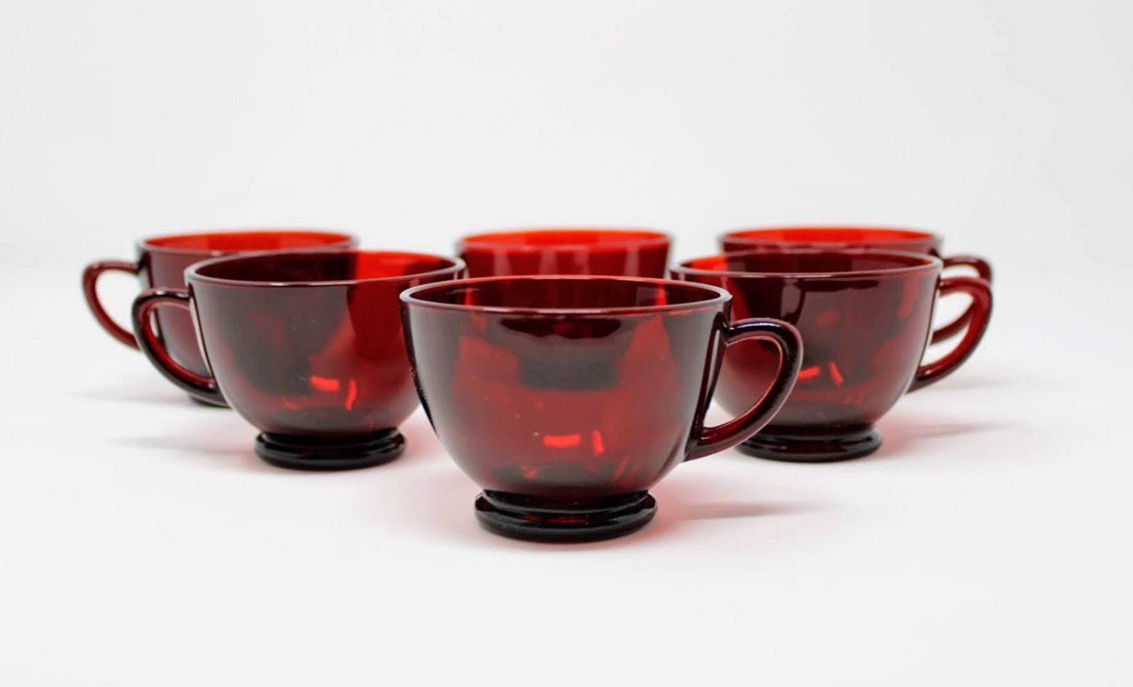 Vintage Red Glass Tea Cups Set of 6 Retro Anchor Hocking Etsy