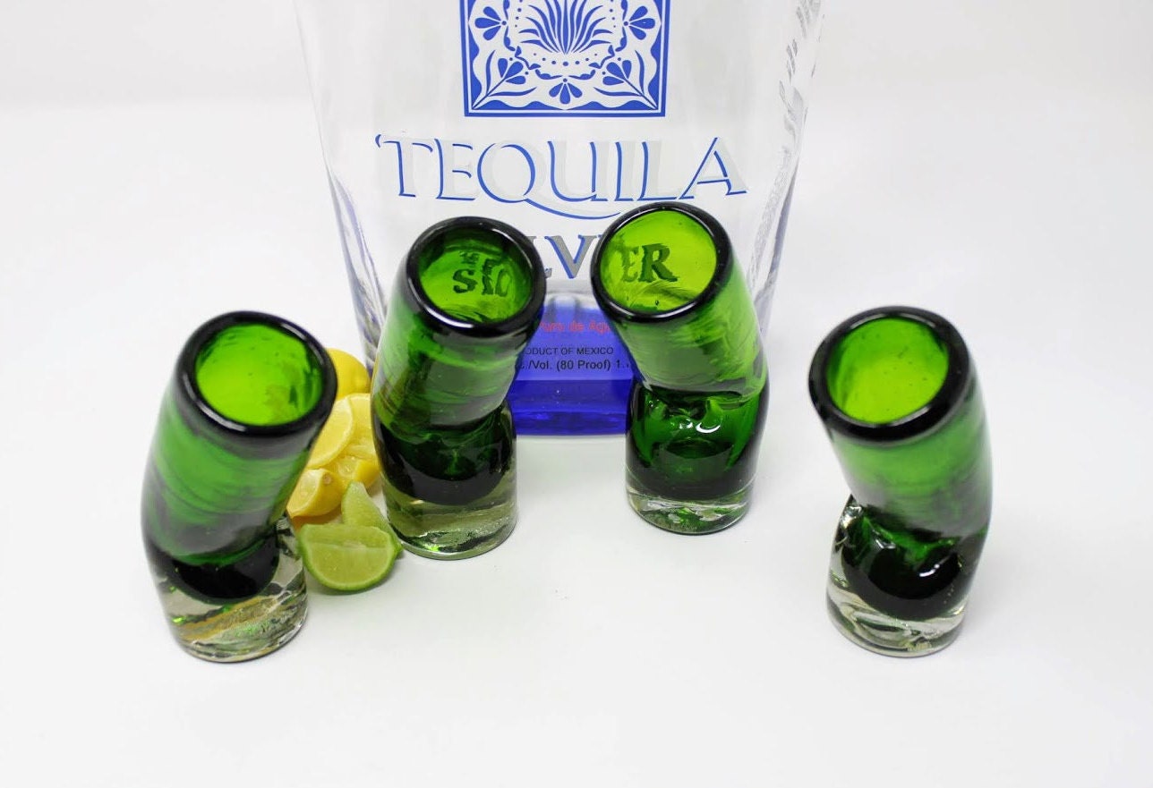 Green Hand Blown Mexican Shot Glasses Set of 4 Vintage Etsy