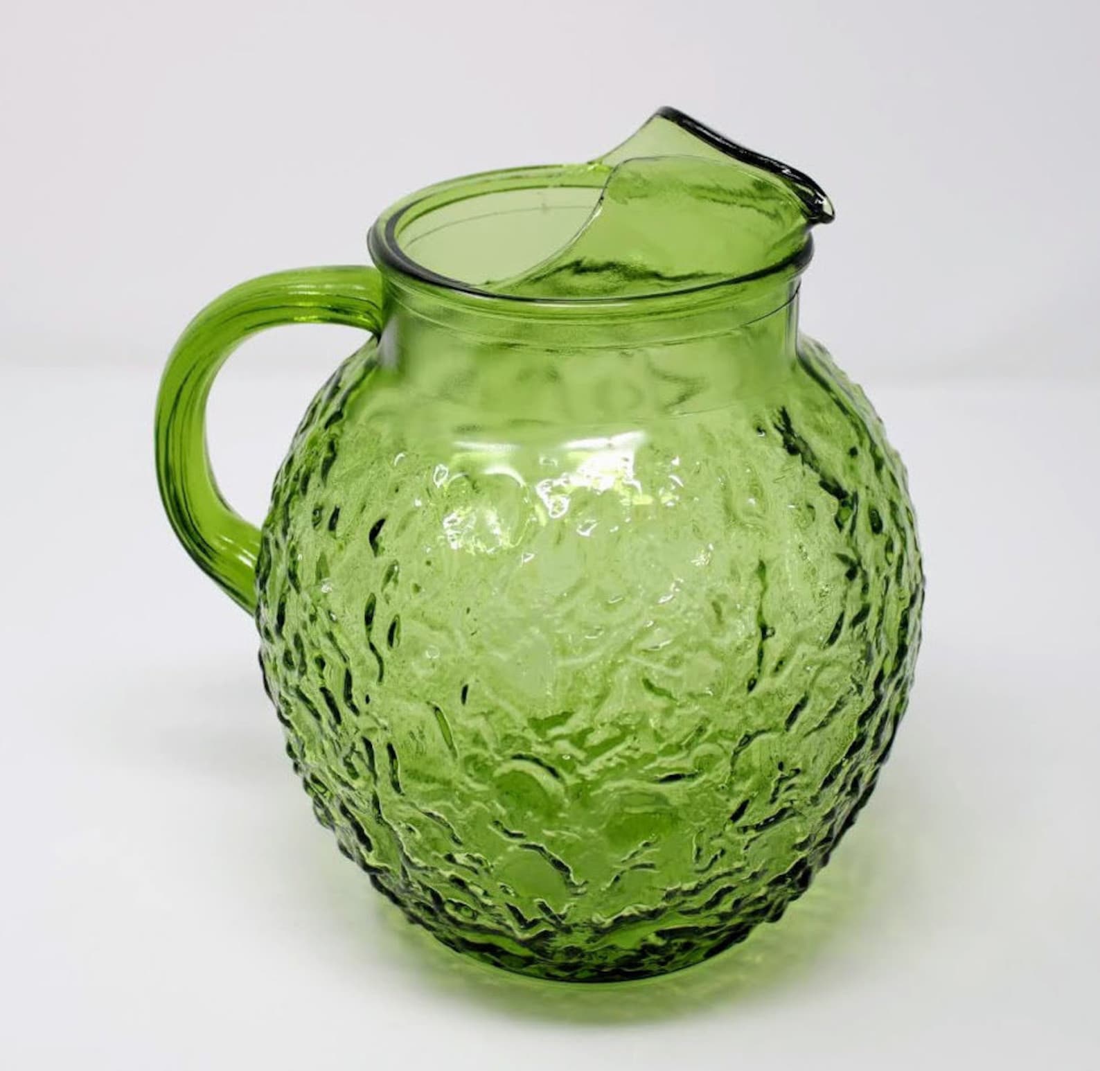 Large Round Green Glass Pitcher Vintage Anchor Hocking Milano | Etsy