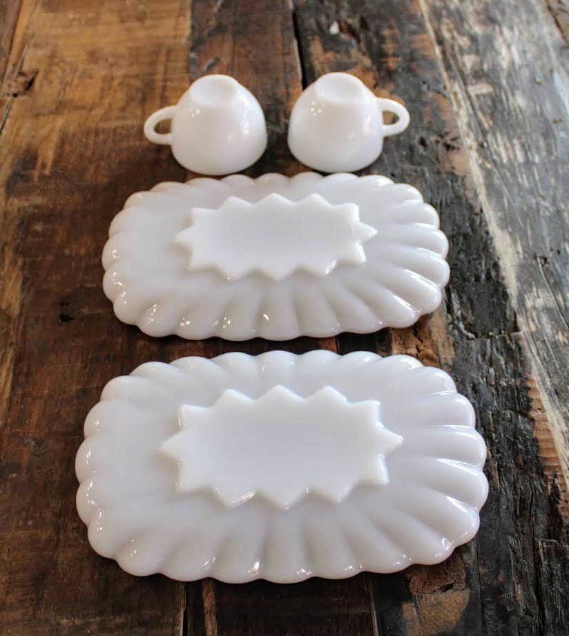 Milk Glass Snack Plates and Cups with Gold Trim Set of 2 Etsy