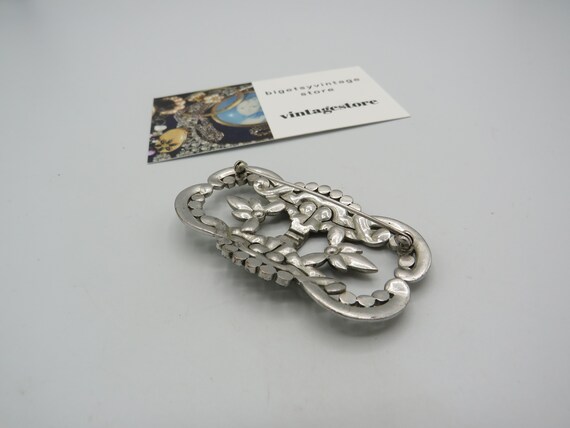 amazing antique silver tone art deco brooch, stun… - image 2