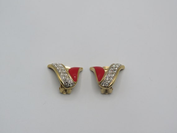 stunning vinatge gold tone clip on earrings with … - image 2