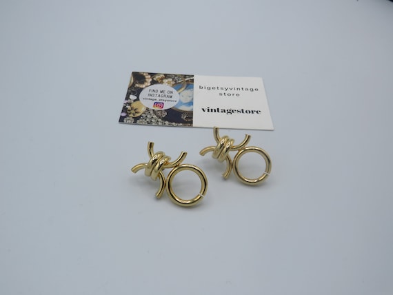 lovely gold tone post back statement earring, int… - image 1