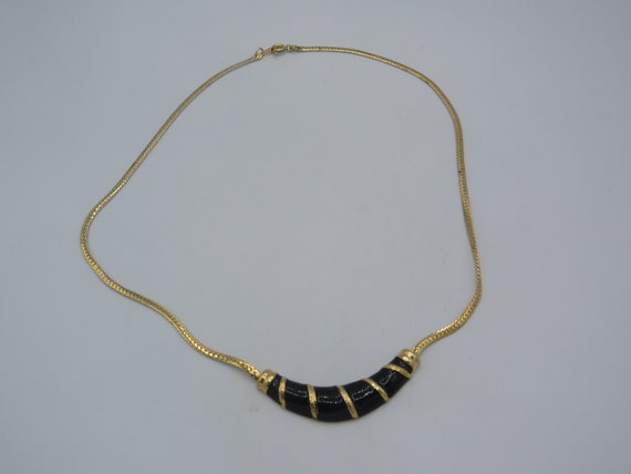 gorgeous vintage gold tone necklace with black en… - image 3