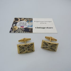 stunning vintage gold tone cufflinks, beautiful damascene design, excellent condition, men&#39;s vintage, Spanish Toledo, vintage cufflinks