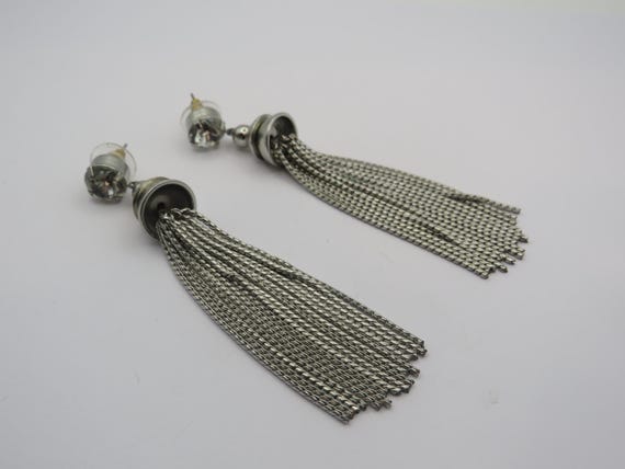 stunning silver tone dangle drop statement earrin… - image 2