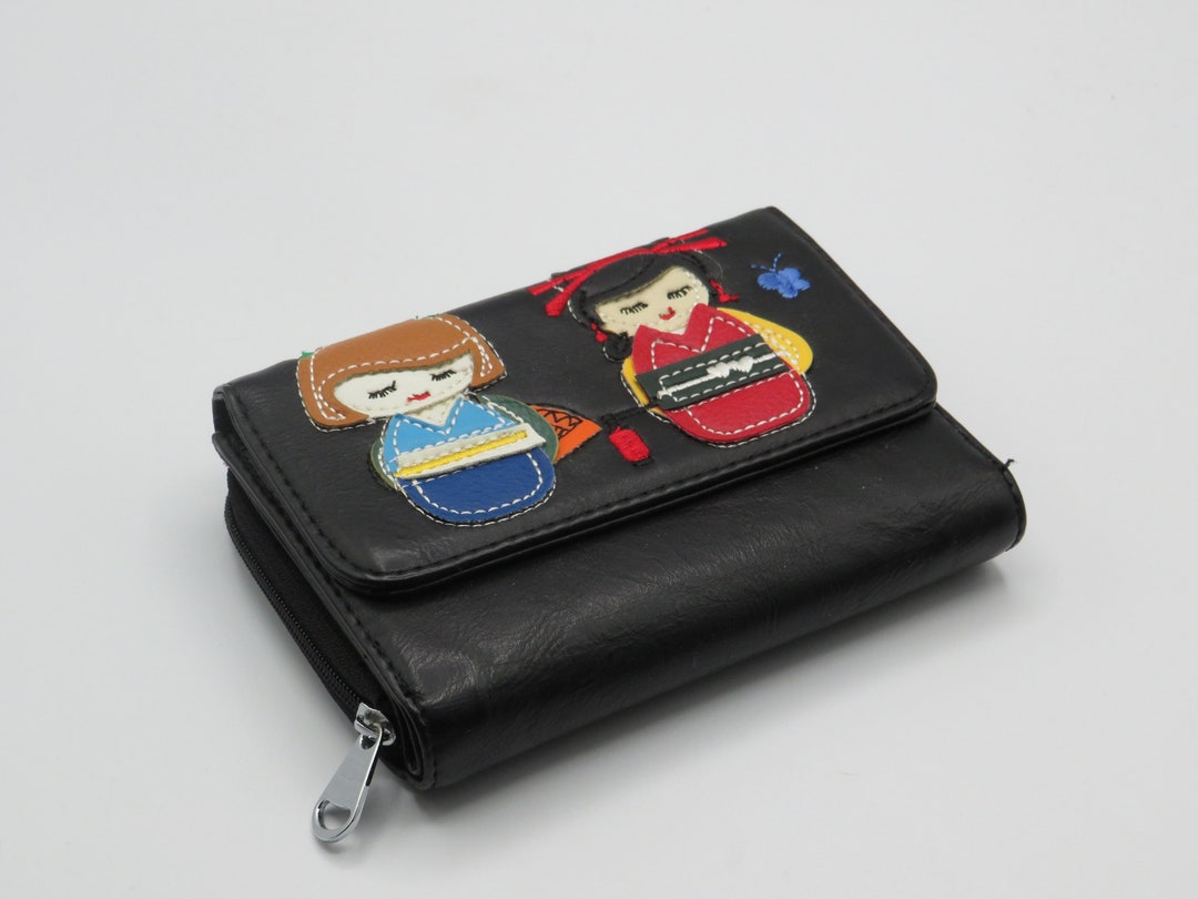 Rainbow Wallet Coach Move Moda Black Faux Leather Purse, Japanese