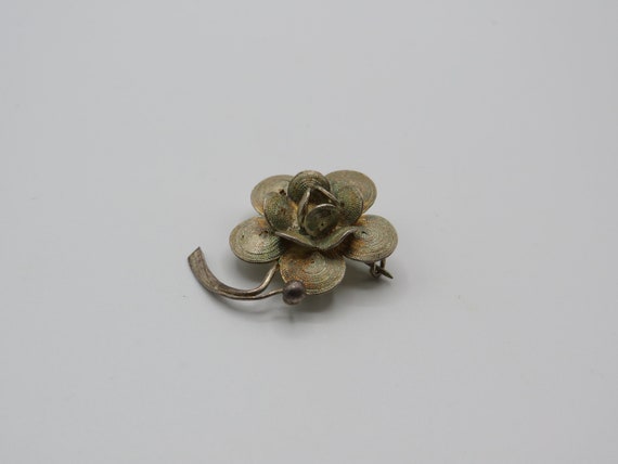 stunning vintage silver flower brooch marked 925 … - image 2