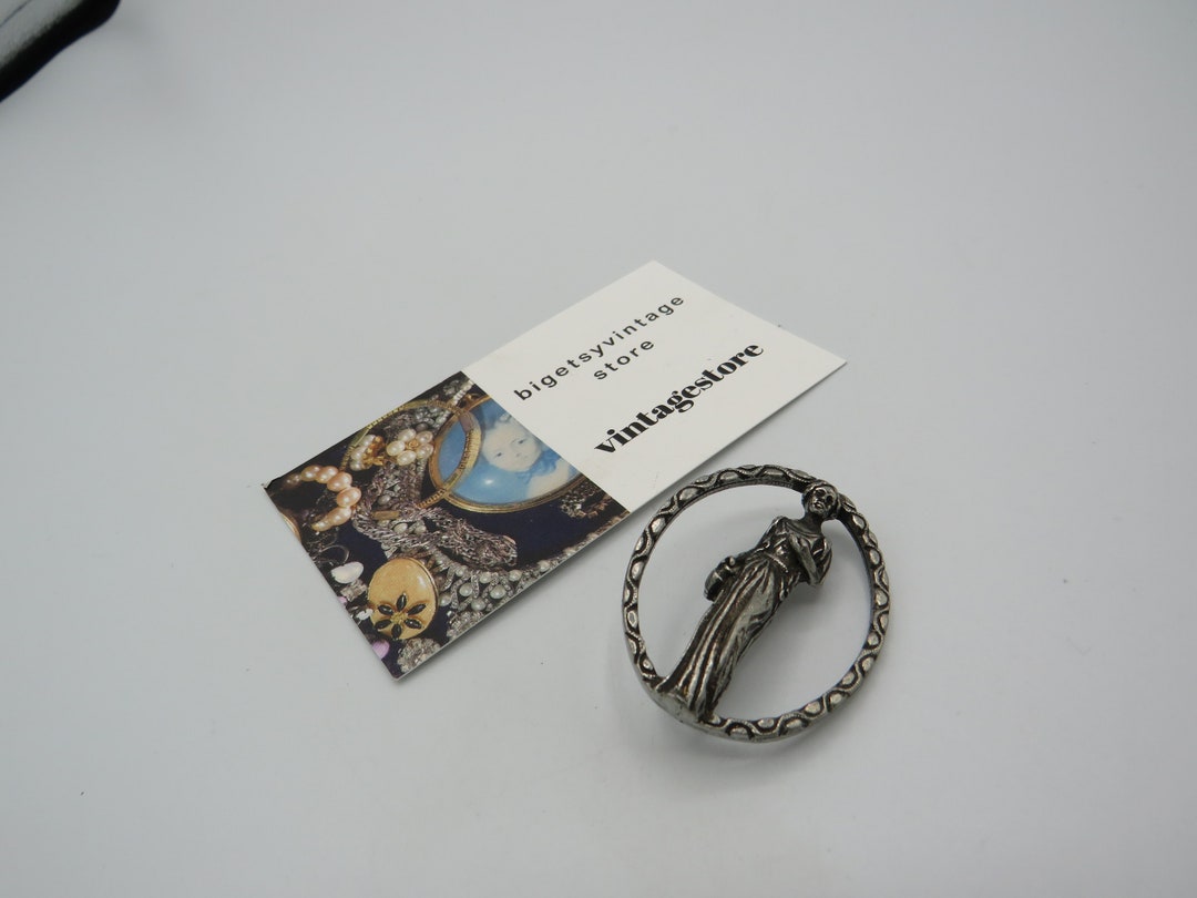 Broche Vintage Argentée Style Art Déco - Occasion