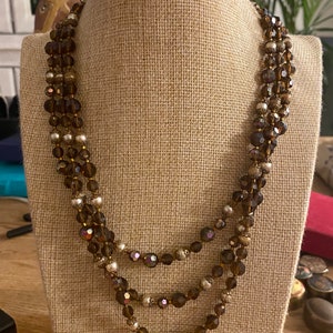 Romantische mehrstrangige Vintage Glasperlenkette , schöner Verschluss , Rauchfarben , Vintage , Vintage Schmuck 48,5 cm