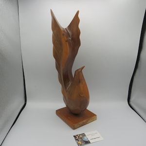 stunning vintage solid wood stylized fancy bird statue, beautiful unique piece of home décor, 16.5-inches high, 4.5-inch wide