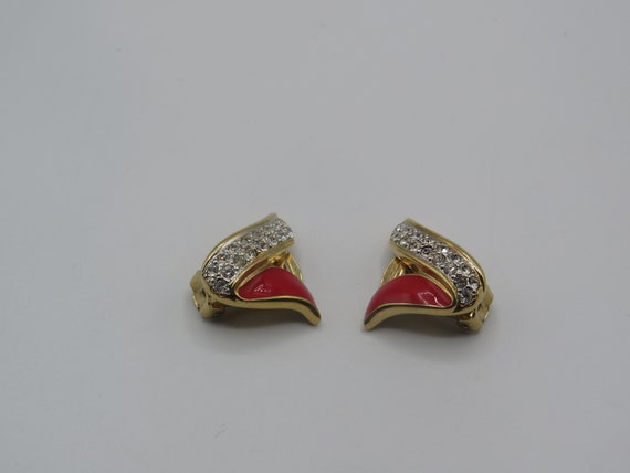 stunning vinatge gold tone clip on earrings with … - image 3