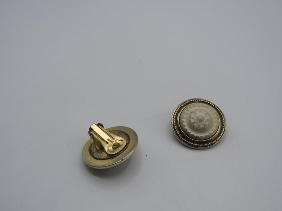 stunning retro gold tone clip on earrings, white … - image 3