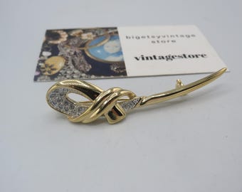 Broche Vintage Nœud Corde - Couleur Or Et Argent - Ancien Bijou Rétro - Bon état