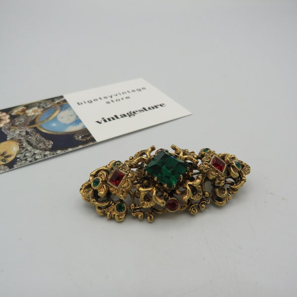 amazing vintage gold tone brooch, beautiful ornate detailing with coloured rhinestones, beautiful piece, lovely condition ......