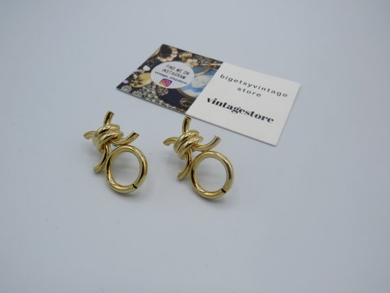 lovely gold tone post back statement earring, int… - image 3