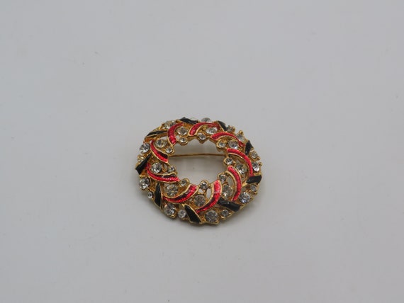gorgeous vintage gold tone brooch , red and black… - image 1