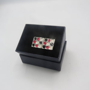 lovely silver tone men&#39;s cuff links, lovely enamelled design, black, white, red, immaculate condition, great gift idea, men&#39;s gifts, boxed