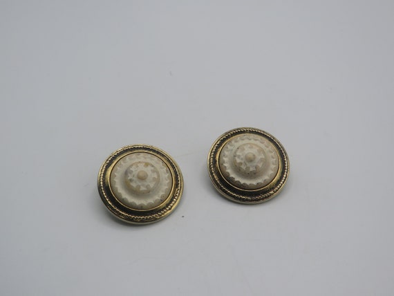 stunning retro gold tone clip on earrings, white … - image 1