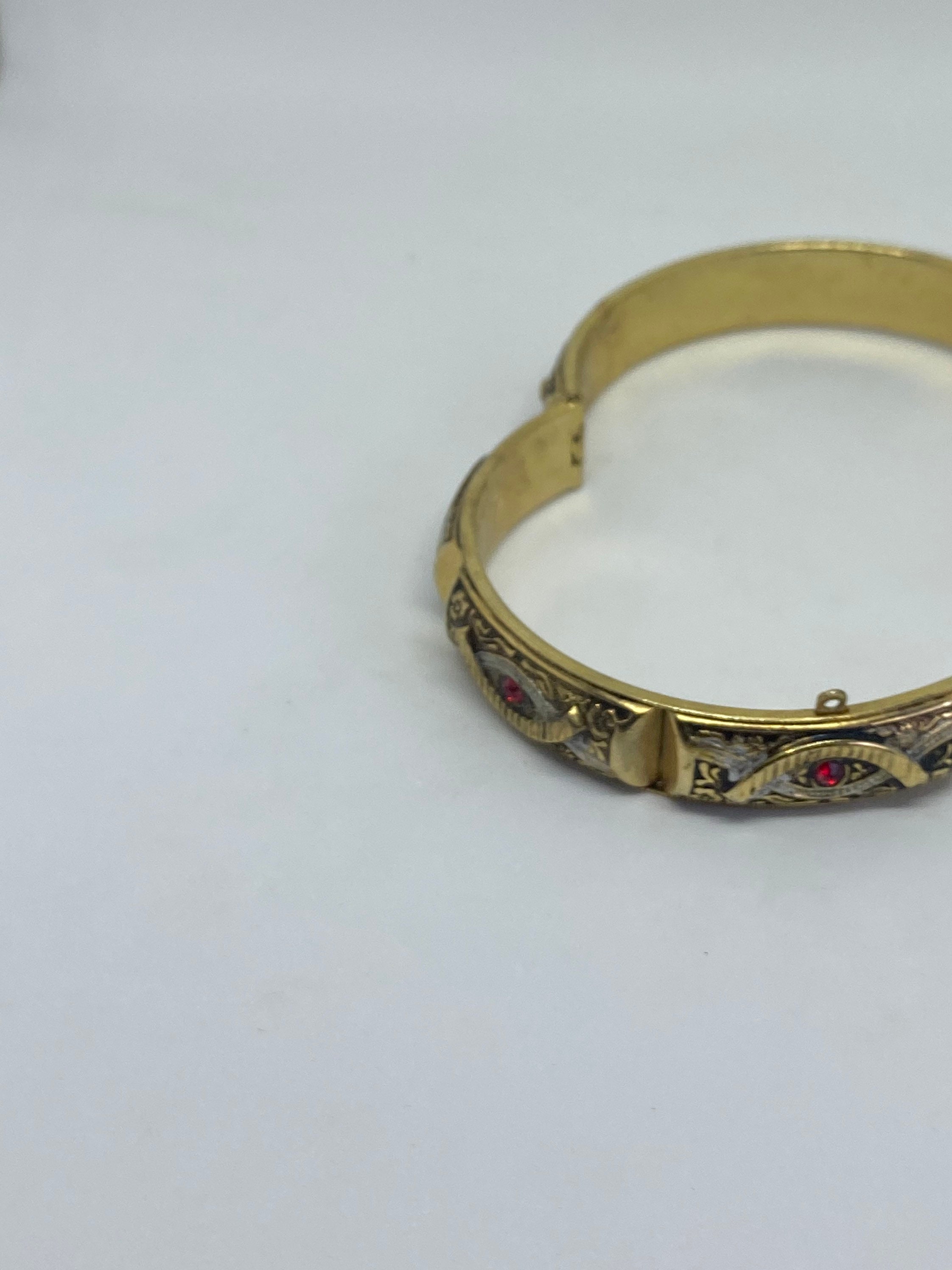 Stunning gold tone Spanish damascene bangle bracelet black Etsy