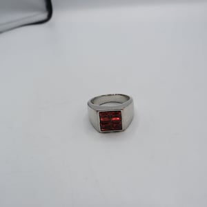 SWAROVSKI CRYSTAL silver tone ring with red crystal, lovely design , size M, statement ring, collectable designer, slight wear to the silver