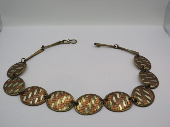 spectacular vintage panel statement necklace, wov… - image 1