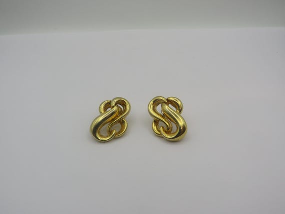stunning solid post back earrings, gold tone, bea… - image 2