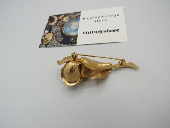 stunning vintage gold tone 3d rose brooch, stunni… - image 2