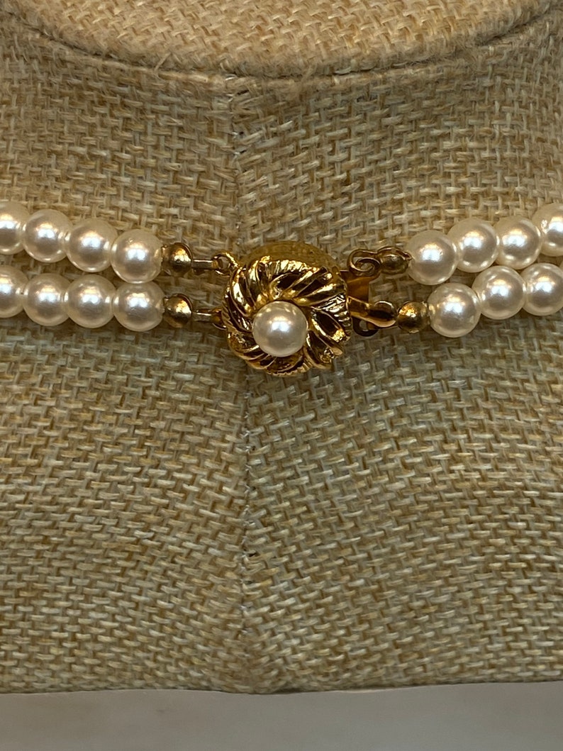 clasp marked silver Repurposed Beautiful piece Lovely faux pearl necklace and diamant\u00e9 bow pendant necklace stunning clasp