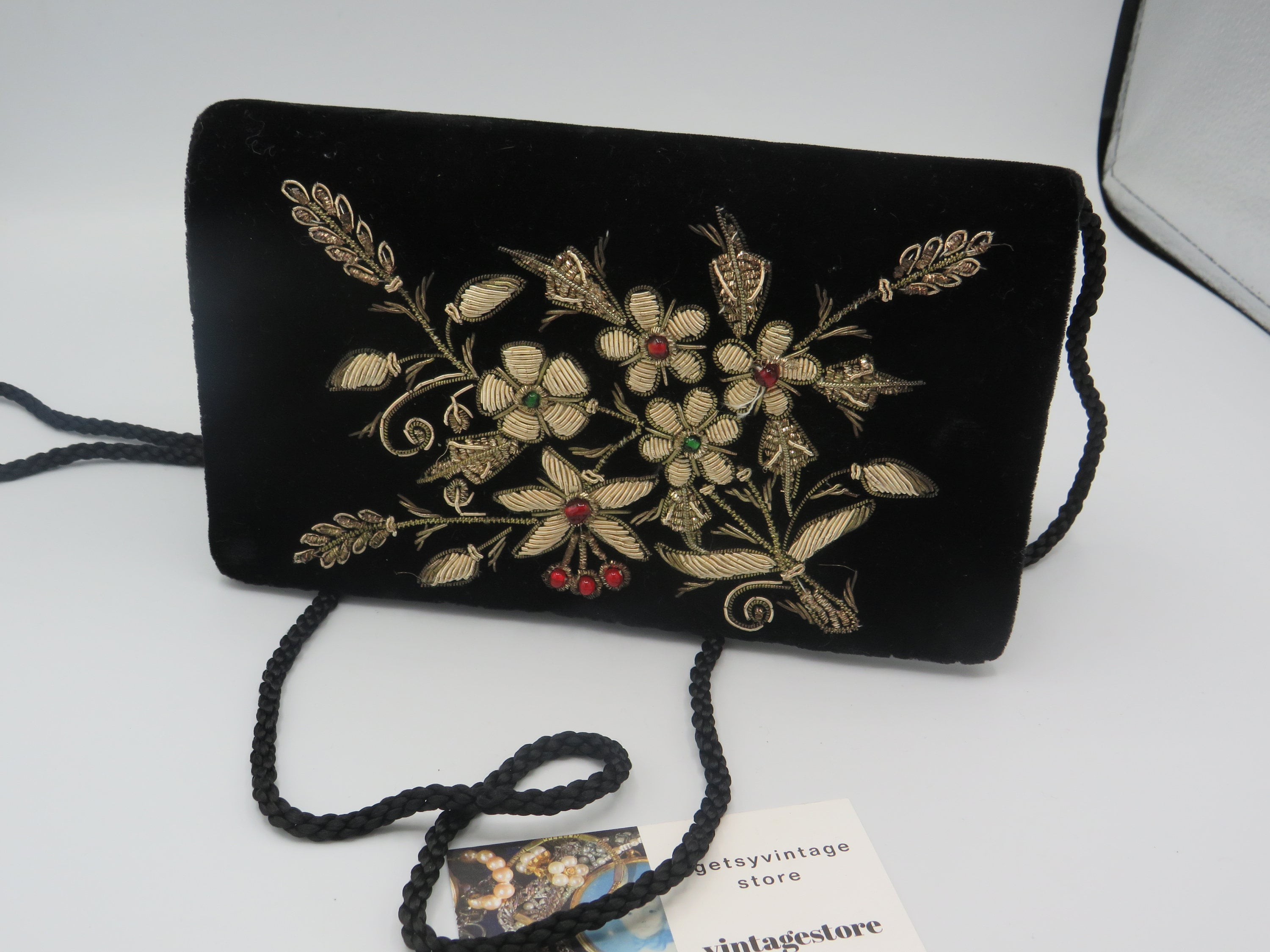 FABLE フローラルディッツィ刺繍入りブラックベルベットバッグ 37cda0ae-fa6e-4548-80bc-