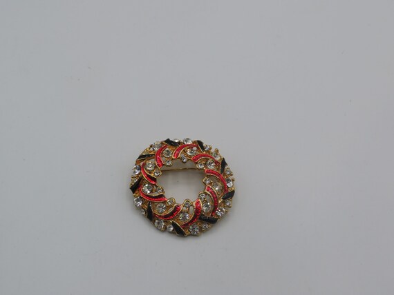 gorgeous vintage gold tone brooch , red and black… - image 2