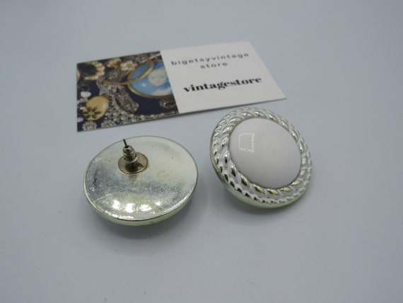 stunning large silver tone post back statement ea… - image 3