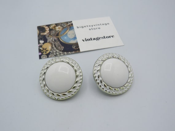 stunning large silver tone post back statement ea… - image 1