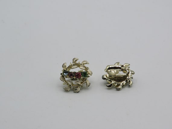 vintage silver tone clip on earrings . white enam… - image 3