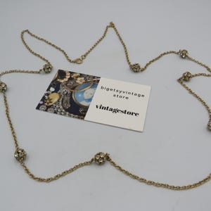 gorgeous vintage gold tone necklace chain with clear rhinestone spacer beads, long length, great condition, 36-inch in length