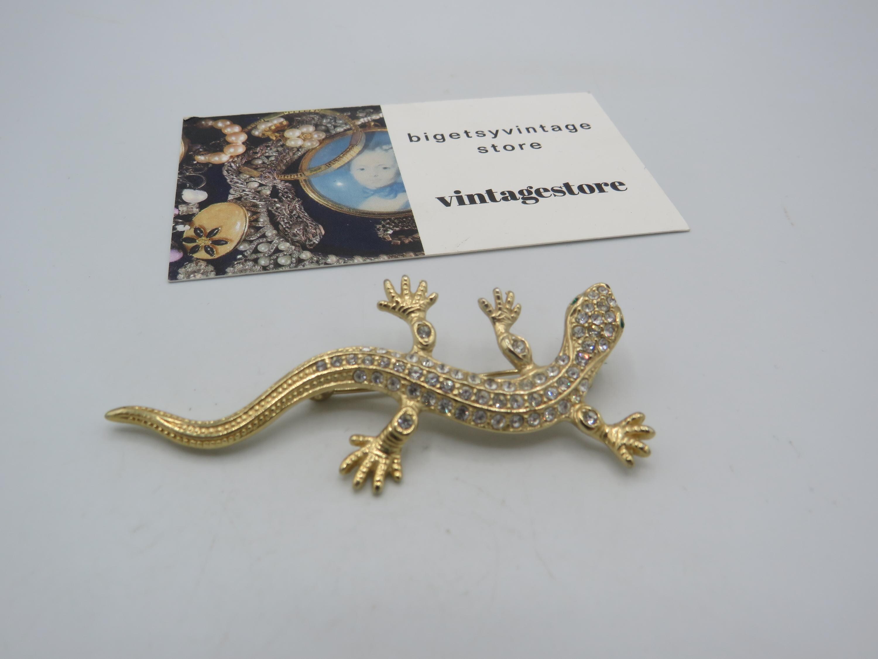 Broche Lézard Strass Et Métal Doré - Superbe Pièce Fantaisie Pour Personnaliser Tes Looks