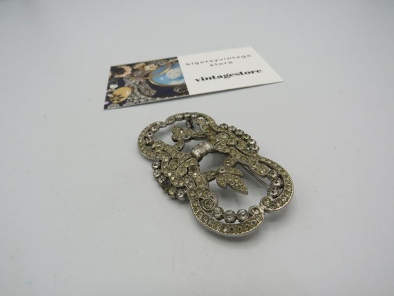 amazing antique silver tone art deco brooch, stun… - image 7