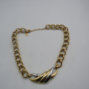 LERITZ signierte atemberaubende gold- und silberfarbene Vintage-Statement-Halskette, schöner Zustand, 17 bis 18,5 Zoll Länge, signierter Statement-Schmuck