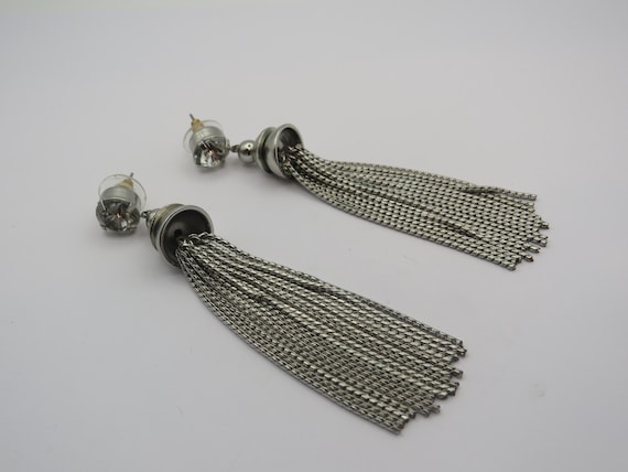 stunning silver tone dangle drop statement earrin… - image 1