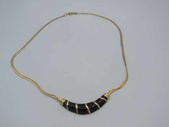 gorgeous vintage gold tone necklace with black en… - image 2