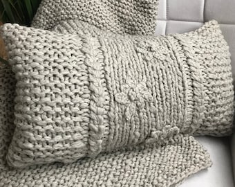Cable knit pillow | Knitted lumbar pillow | Chunky knit throw pillow | Alpaca pillow | Home decor pillow case